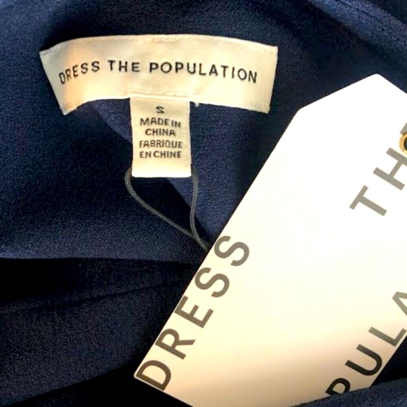 NWT DRESS THE POPULATION The Tiffany One-shoulder Bow Midi Dress Navy Crepe SM - Picture 6 of 6